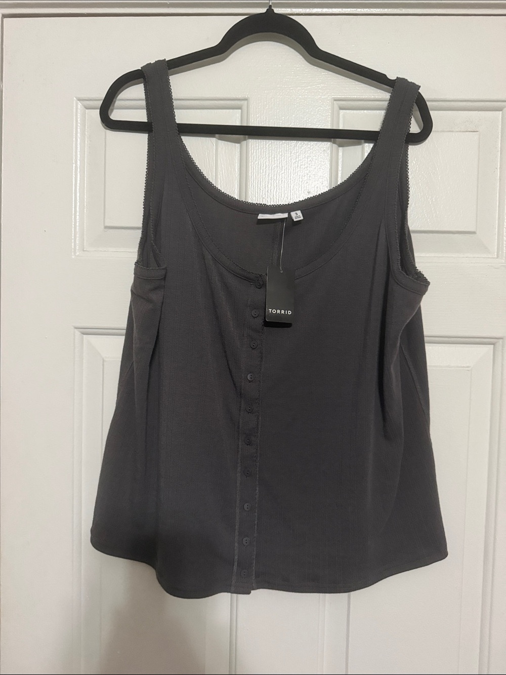 torrid Charcoal Ribbed Button-Front Tank Top